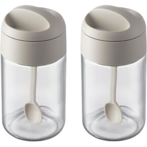 Spice jars 2 Piece, with airtight Lid and Spoon Glass Condiment Pot,8.8oz sugar and salt container,for Kitchen Counter Keeping Sugar,Salts,Spice,Sauce