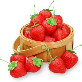 Lorigun 20 Pieces Fake Strawberries, Artificial Strawberries Plastic Fake Fruits Decor Strawberry Centerpieces for Tables, Realistic Faux Red Strawberries for Decor Party Garland DIY Ornament Prop