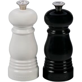 Le Creuset Salt and Pepper Mill Set, 8" x 2 1/2" each, Black & White