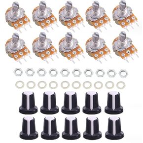 10PCS WH148 Single-Joint Potentiometer Variable Resistors 15mm Shaft 3Pins Potentiometer Kit (10K with Blue Knob)
