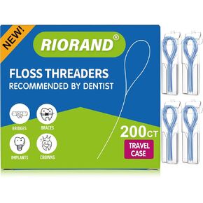 RioRand Floss Threaders, Essential Tool for Maintaining Oral Health with Braces, Bridges, and Implants 200 Count (Pack of 4)