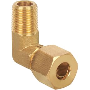 JUWO Brass Compression Tube Fitting, 1/4" Compression x 1/8" NPT Male 90 Degree Elbow for Copper, Fuel and Brake Line Connections