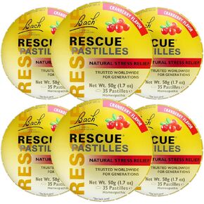 RESCUE Bach PASTILLES, Cranberry Flavor, Natural Stress Relief Lozenges, Homeopathic Flower Essence, Vegetarian, Gluten and Sugar-Free, 6-Pack