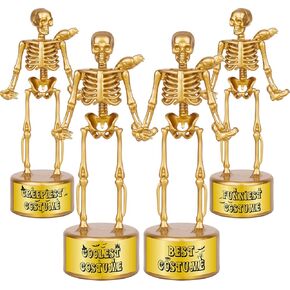 Halloween Trophy 4 Pack Best Costume Skeleton Trophies, Halloween Skeleton Funny Trophy Plastic Tropies for Contest Awards, Halloween Party Prizes for Adults Party Supplies