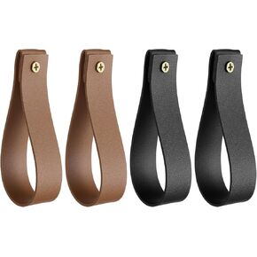 uxcell 4pcs Leather Curtain Rod Holder 1 x 4.7 Inches Wall Hanging Straps Curtain Rod Hook Brackets Hangers with Screws for Wall Bathroom Kitchen Bedroom, Black/Brown