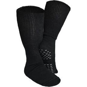 2 PACK PAIR Extra Wide Socks with Non-Slip Grips for Swollen Feet and Legs. Calf Length for Men and Women. Ideal for Edema, Lymphedema, Bariatric, Diabetic Relief. (Black)