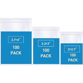 300 Pack Small Plastic Bags, Mini Transparent Baggies, Jewelry Bags Reclosable, Clear Zip lock Bags, Resealable Poly Bags for Pill, Beads, Screws, Packaging（3 Assorted Sizes）