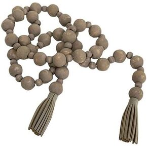 Distressed Wooden Bead Garland with Tassels
