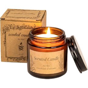 Scented Candle, Lavender & French Cade Aromatherapy Candle, Natural Soy Candles Anxiety Relief Gift for Women, Long Lasting Amber Candles Jar Warm and Cozy Sleep Candle for Home Decor