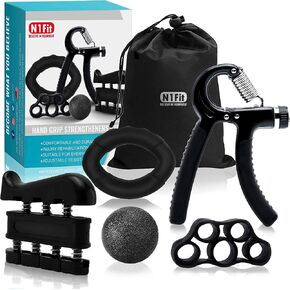 Hand Grip Strengthener Workout Kit (5 Pack) Forearm Grip Adjustable Resistance Hand Gripper, Finger Exerciser, Finger Stretcher, Grip Ring & Stress Relief Grip Ball for Athletes