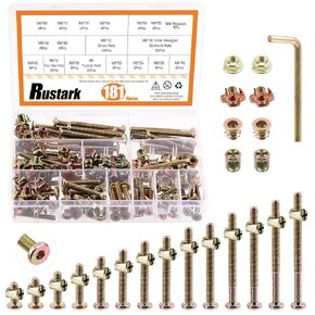 181Pcs M6 x 15-80mm Black Crib Screws Hardware Replacement Kit Zinc Plated Hex Socket Head Cap Bolts Thread Nutsert Barrel Nuts T-Nuts and Flange Nuts Assortment Kit for Crib Beds Furniture