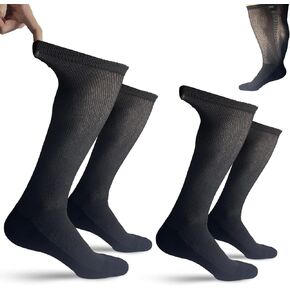 2Pairs Non-Binding Diabetic Socks, Bamboo Diabetic Socks, Neuropathy Socks, Extra Wide Socks for Swollen Feet, Diabetic Over the Calf Socks with Wide Stretch and Cushion Sole
