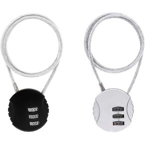 2 Pcs Combination Lock, 3 Digit Outdoor Combination Padlock Code Lock with Wire Rope Waterproof Padlock for Zippers, Backpacks, Trolley Cases, Gym Lockers, Fence (Black, Silvery)