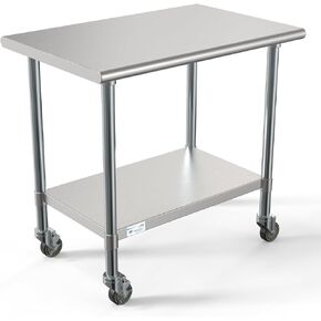 KoolMore Commercial 24" x 36" Stainless Steel Work Table Wheels for Restaurant or Home Use, Under Storage Shelf for Food, Tools, Equipment, Hardware, Heavy Duty Metal Workspace (CT2436-18C), Silver