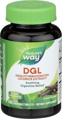 Nature's Way Nature's Way Dgl 3:1 (عرق السوس منزوع الجليسيرهيزين) مخفف للجهاز الهضمي، أصلي، 100 قرص قابل للمضغ، بنكهة عرق السوس، 100 قطعة in Saudi Arabia