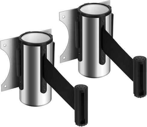 Flexzion Crowd Control Retractable Belt Barrier - 10Ft 3m Wall Mounted Safety Barrier Belt, Queue Line Dividers with Slow-Retract Nylon Rope Belt & Sturdy Steel Chrome Case for Indoor/Outdoor, 2 Pack in Saudi Arabia