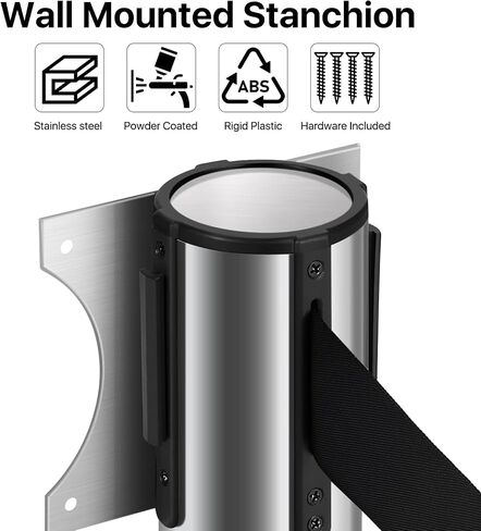 Flexzion Crowd Control Retractable Belt Barrier - 10Ft 3m Wall Mounted Safety Barrier Belt, Queue Line Dividers with Slow-Retract Nylon Rope Belt & Sturdy Steel Chrome Case for Indoor/Outdoor, 2 Pack in Saudi Arabia