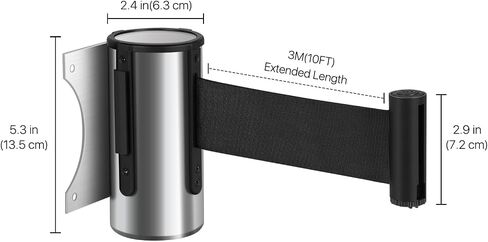 Flexzion Crowd Control Retractable Belt Barrier - 10Ft 3m Wall Mounted Safety Barrier Belt, Queue Line Dividers with Slow-Retract Nylon Rope Belt & Sturdy Steel Chrome Case for Indoor/Outdoor, 2 Pack in Saudi Arabia