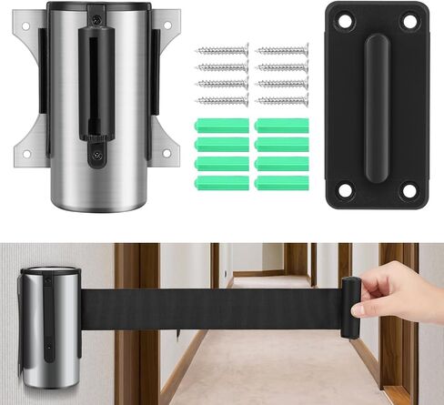 Flexzion Crowd Control Retractable Belt Barrier - 10Ft 3m Wall Mounted Safety Barrier Belt, Queue Line Dividers with Slow-Retract Nylon Rope Belt & Sturdy Steel Chrome Case for Indoor/Outdoor, 2 Pack in Saudi Arabia
