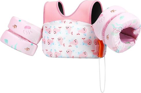 Heysplash Kids Swimming Vest, Toddler Floaties Fit 33-70 Lbs, Puddle Kids Jumper with Adjustable Strap, Swim Jacket Water Wing Arm Baby Float, Pool Sea Swimming Aid for Girl 2-7 Years,Full Pink Whale in Saudi Arabia