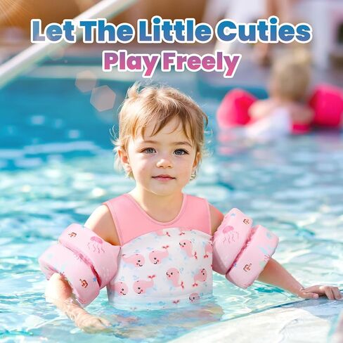 Heysplash Kids Swimming Vest, Toddler Floaties Fit 33-70 Lbs, Puddle Kids Jumper with Adjustable Strap, Swim Jacket Water Wing Arm Baby Float, Pool Sea Swimming Aid for Girl 2-7 Years,Full Pink Whale in Saudi Arabia