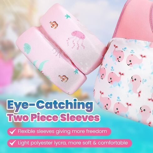 Heysplash Kids Swimming Vest, Toddler Floaties Fit 33-70 Lbs, Puddle Kids Jumper with Adjustable Strap, Swim Jacket Water Wing Arm Baby Float, Pool Sea Swimming Aid for Girl 2-7 Years,Full Pink Whale in Saudi Arabia