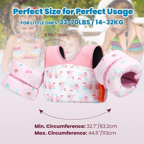 Heysplash Kids Swimming Vest, Toddler Floaties Fit 33-70 Lbs, Puddle Kids Jumper with Adjustable Strap, Swim Jacket Water Wing Arm Baby Float, Pool Sea Swimming Aid for Girl 2-7 Years,Full Pink Whale in Saudi Arabia