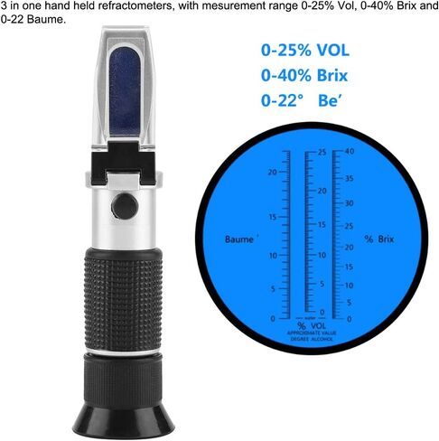 3 in 1 Refractometer, Portable Hand Held Grape and Wine Alcohol Refractometer for restautant, Vineyard, Chateau Wine, Family Dinner 0-25% Vol 0-40% 0-22 Dual Scale in Saudi Arabia