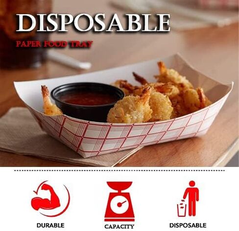 Angel's Peel Lounge Disposable, Recyclable and Fully Biodegradable Red Check Paper Food Tray-Disposable Paper Food Tray for Concession Food and Condiments (4 by 3 inches) (Pack of 100) in Saudi Arabia