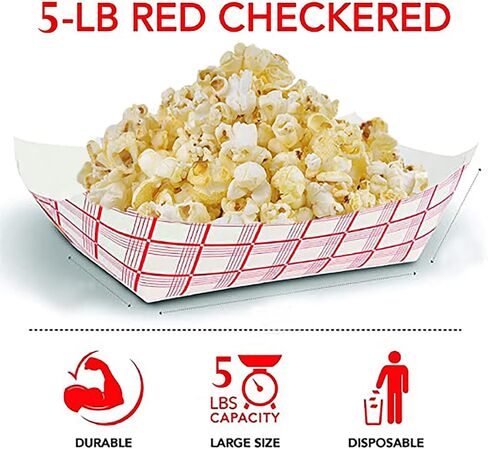 Angel's Peel Lounge Disposable, Recyclable and Fully Biodegradable Red Check Paper Food Tray-Disposable Paper Food Tray for Concession Food and Condiments (4 by 3 inches) (Pack of 100) in Saudi Arabia