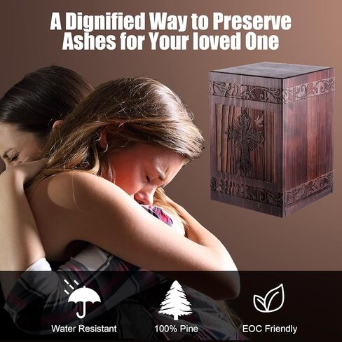 Wooden Urns for Human Ashes Adult Male Female, Cross Cremation Urns for Ashes Adult Men Women, Burial Funeral Memorial Urn Box for Adults Up to 230 IBS (Cross) in Saudi Arabia