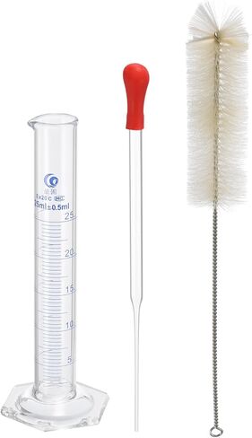 PATIKIL 25ml Graduated Cylinder, 3.3 Borosilicate Glass Measuring Cylinder Hex Base with Brush and Glass Dropper for Lab Experiment, Clear in Saudi Arabia