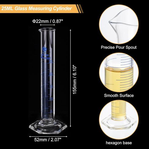 PATIKIL 25ml Graduated Cylinder, 3.3 Borosilicate Glass Measuring Cylinder Hex Base with Brush and Glass Dropper for Lab Experiment, Clear in Saudi Arabia