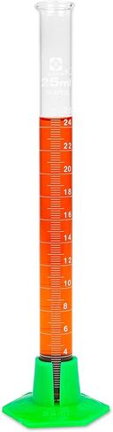 Vee Gee Scientific SIBATA 2355-25، أسطوانة متدرجة زجاجية من فئة الطلاب سعة 25 مل مع قاعدة بلاستيكية وواقي ممتص للصدمات (عبوة من 6 قطع) in Kuwait