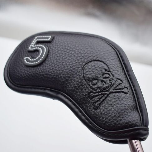 Premium Magnetic Leather Iron and Wedge Golf Club Head Covers | Set of 9| Fits Most Clubs | Embroidered Club Label on Both Sides of Club Head Cover in Saudi Arabia