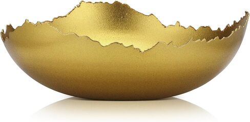 12'' Gold Decoration Bowl for Table Gold Bowl Golden Metal Centerpiece Bowl Asymmetrical Torn Texture Serving Bowl With Sculpted Edges for Antique Decoration Key Candy Fruit Tray Home Decorations in Saudi Arabia