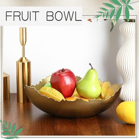 12'' Gold Decoration Bowl for Table Gold Bowl Golden Metal Centerpiece Bowl Asymmetrical Torn Texture Serving Bowl With Sculpted Edges for Antique Decoration Key Candy Fruit Tray Home Decorations in Saudi Arabia