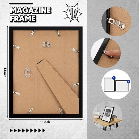 Geetery 8 Pcs Plastic Magazine Frames for Wall Fits 8.5''x11.25'' Magazine Display Frame with Installed Hangers and Core Matting for Home Decoration (Black (Black Mat)) in Saudi Arabia