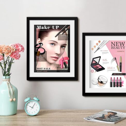Geetery 8 Pcs Plastic Magazine Frames for Wall Fits 8.5''x11.25'' Magazine Display Frame with Installed Hangers and Core Matting for Home Decoration (Black (Black Mat)) in Saudi Arabia