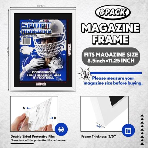 Geetery 8 Pcs Plastic Magazine Frames for Wall Fits 8.5''x11.25'' Magazine Display Frame with Installed Hangers and Core Matting for Home Decoration (Black (Black Mat)) in Saudi Arabia