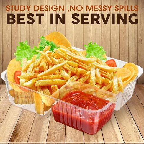 300 Packs Nacho Trays Disposable 2 Compartment Food Tray 8 x 6 Inch Concession Stand Supplies Movie Night Snack Trays Clear Plastic Cheese Dip and Chip Holder for Candy Kids School Carnival Party in Saudi Arabia