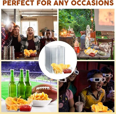 300 Packs Nacho Trays Disposable 2 Compartment Food Tray 8 x 6 Inch Concession Stand Supplies Movie Night Snack Trays Clear Plastic Cheese Dip and Chip Holder for Candy Kids School Carnival Party in Saudi Arabia