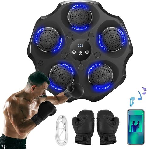آلة ملاكمة موسيقية مطورة من Newhai مع شاشة عرض LED وتأثيرات صوتية للملاكمة قابلة للتعديل، آلة ملاكمة لايت بوكسر مثبتة على الحائط للأطفال والكبار مع قفازات ملاكمة in Kuwait