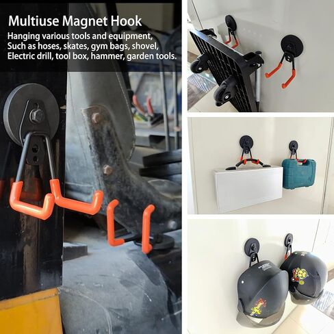 Strong Magnetic Hooks Heavy Duty - Large Garage Magnet Hooks for Hanging, with Anti-Slip Rubber Coating, Magnet Utility Hooks Racks for Metal Surface, Door, Cruise Cabins (66mm, 21lbs, 2 Pack) in Saudi Arabia
