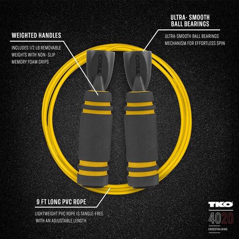 TKO Weighted Jump Rope for Adult Fitness | 2-0.5 lb Removable Weights | 9 FT Long for Cardio Exercise Workouts, Non-Slip Handles in Saudi Arabia