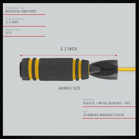 TKO Weighted Jump Rope for Adult Fitness | 2-0.5 lb Removable Weights | 9 FT Long for Cardio Exercise Workouts, Non-Slip Handles in Saudi Arabia