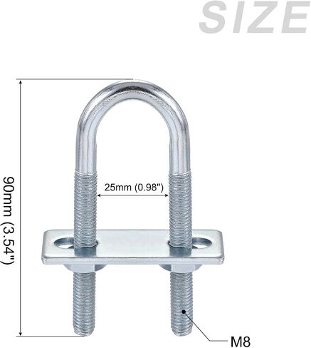 U Bolts 4 Sets (M8x25x90mm), Round U Bolt Steel with Nut and Plate - for Construction, Pipe in Saudi Arabia