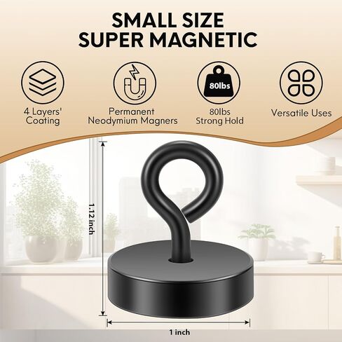 Neosmuk Magnetic Hooks,100lb Heavy Duty Earth Magnets with Hook for Refrigerator, Extra Strong Cruise Hook for Hanging, Magnetic Hanger for Cabins, Grill(Black，2 Pack) in Saudi Arabia