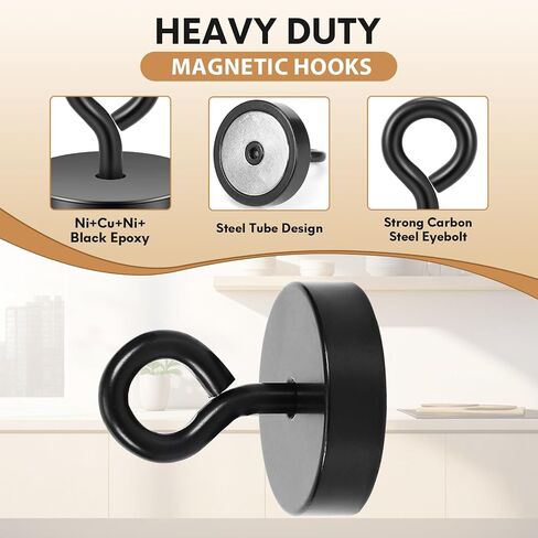 Neosmuk Magnetic Hooks,100lb Heavy Duty Earth Magnets with Hook for Refrigerator, Extra Strong Cruise Hook for Hanging, Magnetic Hanger for Cabins, Grill(Black，2 Pack) in Saudi Arabia