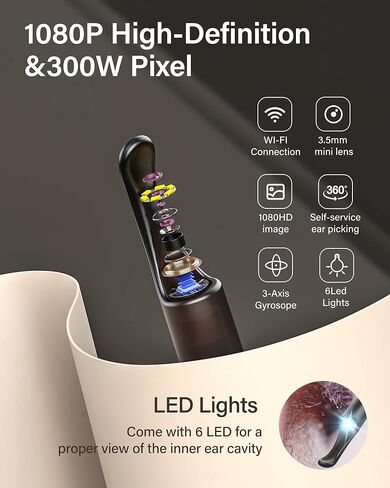 أداة إزالة شمع الأذن، منظف الأذن من بيبيرد مع كاميرا أذن 1080 بكسل، طقم تنظيف الأذن مع 8 قطع من مجارف الأذن المصنوعة من السيليكون الناعم، مزيل شمع الأذن مع ضوء، صندوق تخزين، منظف الأذن لأجهزة iPhone وiPad وAndroid in Kuwait